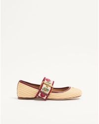 Valentino Garavani - Mary-Jane Bribri Raffia Ballerina With Cherryfic Embroidery - Lyst