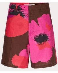 Valentino - Cotton Poplin Bermuda Shorts With Flower Portrait Print - Lyst
