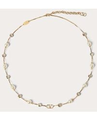 Valentino Garavani - Vlogo Signature Metal Necklace With Pearls And Swarovski® Crystals - Lyst