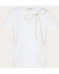Valentino - エンブロイダリー ジャージー Tシャツ 女性 ホワイト - Lyst