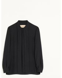 Valentino - Crepe De Chine Silk Shirt With Scarf Collar And All-Over Vlogo Signature Jacquard - Lyst