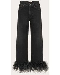 Valentino - Denim Jeans Embroidered With Feathers - Lyst