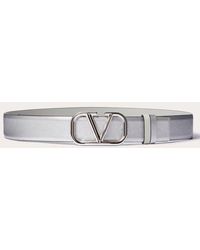 Valentino Garavani - Vlogo Signature Reversible Belt In Metallic And Shiny Calfskin 30 Mm - Lyst