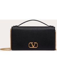 Valentino Garavani Vlogo Signature Grainy Calfskin Wallet With Chain - Black