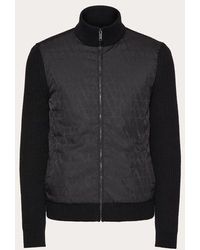 Valentino - Wool Knit Jacket With Toile Iconographe Nylon Jacquard Front Panel - Lyst