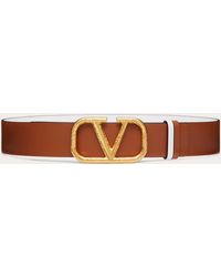 Valentino Garavani Reversible Vlogo Signature Belt In Grainy Calfskin 40mm - Brown