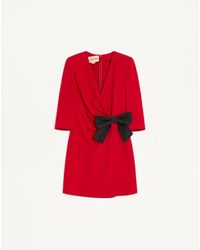 Valentino Short Silk Dress With Bow in Red | Lyst
