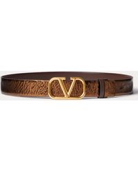 Valentino Garavani - Vlogo Signature Reversible Belt In Metallic Calfskin With Craquele Effect And Shiny Calfskin - 30mm / 1.2 In. - Lyst