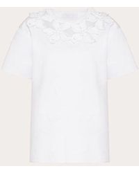 Valentino - エンブロイダリー コットンジャージー Tシャツ 女性 ホワイト - Lyst