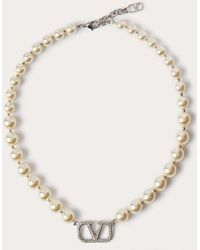 Valentino Garavani - Vlogo Signature Necklace With Pearls And Swarovski® Crystals - Lyst