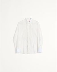 Valentino - Cotton Muslin Shirt With Plastron And Lace Details 38 - Lyst
