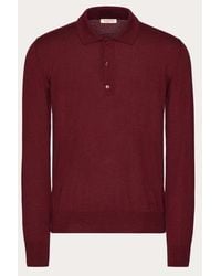 Valentino - Long-Sleeve Cashmere And Silk Polo Shirt With Vlogo Signature Embroidery - Lyst