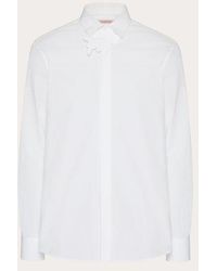 Valentino - Camicia manica lunga in popeline di cotone con patch fiore - Lyst