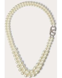 Valentino Garavani - Vlogo Signature Metal Necklace With Pearls And Swarovski® Crystals - Lyst