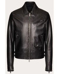 Valentino - Leather Jacket With Black Untitled Studs - Lyst