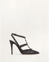 Valentino Garavani - Rockstud Mesh Pump With Crystals And Straps 100Mm - Lyst