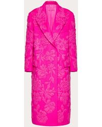Valentino - Compact Drap Coat With Floral Embroidery - Lyst