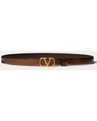 Valentino Garavani - Reversible Vlogo Signature Belt In Metallic Calfskin With Craquele Effect And Shiny Calfskin 20 Mm - Lyst
