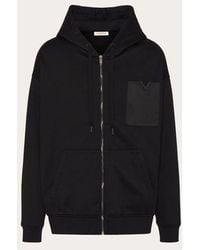 Valentino - Technical Cotton Sweatshirt With Hood, Zip And Rubberised V Detail - Lyst