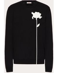Valentino - Wool Crewneck Jumper With Flower Embroidery - Lyst