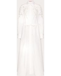 Valentino - Embroidered Cotton Popeline Midi Dress - Lyst