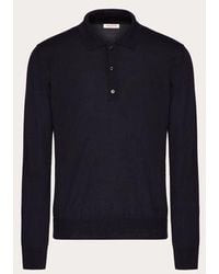 Valentino - Long-sleeve Cashmere And Silk Polo Shirt With Vlogo Signature Embroidery - Lyst