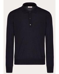 Valentino - Long-Sleeve Cashmere And Silk Polo Shirt With Vlogo Signature Embroidery - Lyst