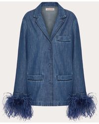 Valentino - Chambray Denim Shirt With Feathers - Lyst