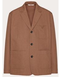 Valentino - Single-breasted Stretch Cotton Canvas Jacket With Rubberised V Detail - Lyst