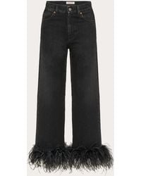 Valentino - Denim Jeans Embroidered With Feathers - Lyst