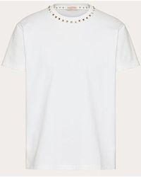 Valentino - Cotton Crewneck T-shirt With Black Untitled Studs - Lyst