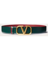Valentino Garavani CINTURA REVERSIBILE VLOGO SIGNATURE IN VITELLO 40 MM ENGLISH GREEN/RUBINO 095 - Verde
