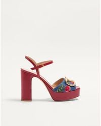 Valentino Garavani - Vlogo Signature Platform Denim Sandal With Cherryfic Embroidery 115Mm 35.5 - Lyst