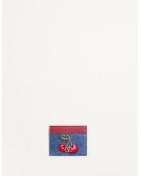 Valentino Garavani - Vlogo Signature Denim Cardholder With Cherryfic Embroidery - Lyst