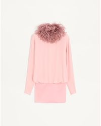 Valentino - Short Georgette Dress With Feathers - Lyst