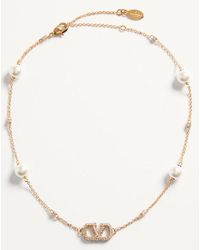 Valentino Garavani - Vlogo Signature Metal Necklace With Swarovski Crystals And Pearls - Lyst