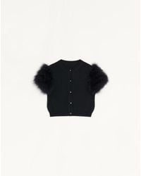 Valentino - Wool Knit Cardigan With Feathers - Lyst