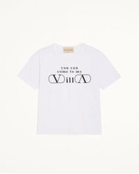 Valentino - Cotton Jersey T-Shirt With You Can Come To My Villa Print - Lyst