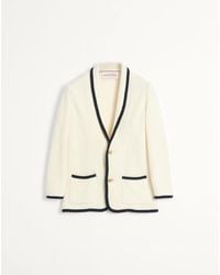 Valentino - Single-Breasted Wool And Cotton Jacket With Torchon Piping - Lyst