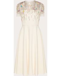 Valentino Abito In Crepe Couture Ricamato - Bianco