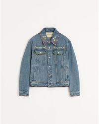 Valentino - Denim Jacket With Beaded Embroidery And Printed Edges - Lyst