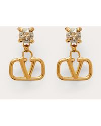 Valentino Garavani Vlogo Signature Earrings In Metal And Swarovski® Crystals - Metallic