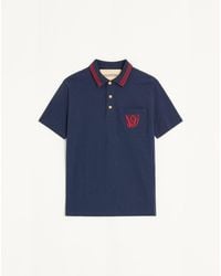 Valentino - Cotton Piqué Polo Shirt With Vg Embroidery - Lyst