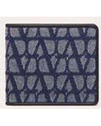 Valentino Garavani - Toile Iconographe Wallet In Denim-effect Jacquard Fabric With Leather Details - Lyst