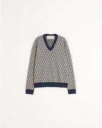 Valentino - トゥッタラ V ジャカードパターン ウール セーター おとこ アイボリー/ネイビー 3xl - Lyst