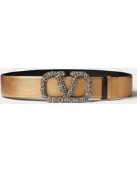 Valentino Garavani - Vlogo Signature Reversible Belt In Metallic Shiny Calfskin 40 Mm - Lyst