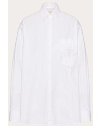Valentino - Long-sleeved Cotton Poplin Shirt With Embroidered Pleated Flower - Lyst