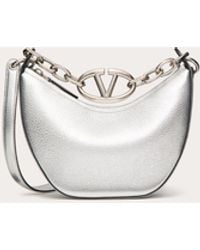 Valentino Garavani - Vlogo Moon Mini Hobo Bag In Metallic Grainy Calfskin With Chain - Lyst