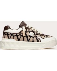 Valentino Garavani - One Stud Xl Low-top Sneaker In Nappa Leather And Toile Iconographe Fabric - Lyst