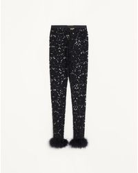 Valentino - Lace Leggings With Feathers - Lyst